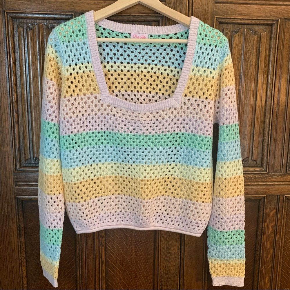 NWOT Pink Lily square neck crochet sweater